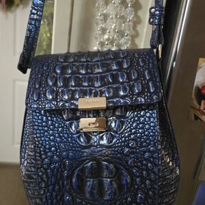 Elegant Blue Croc-Embossed Shoulder Bag. Brahmin. Great Condition